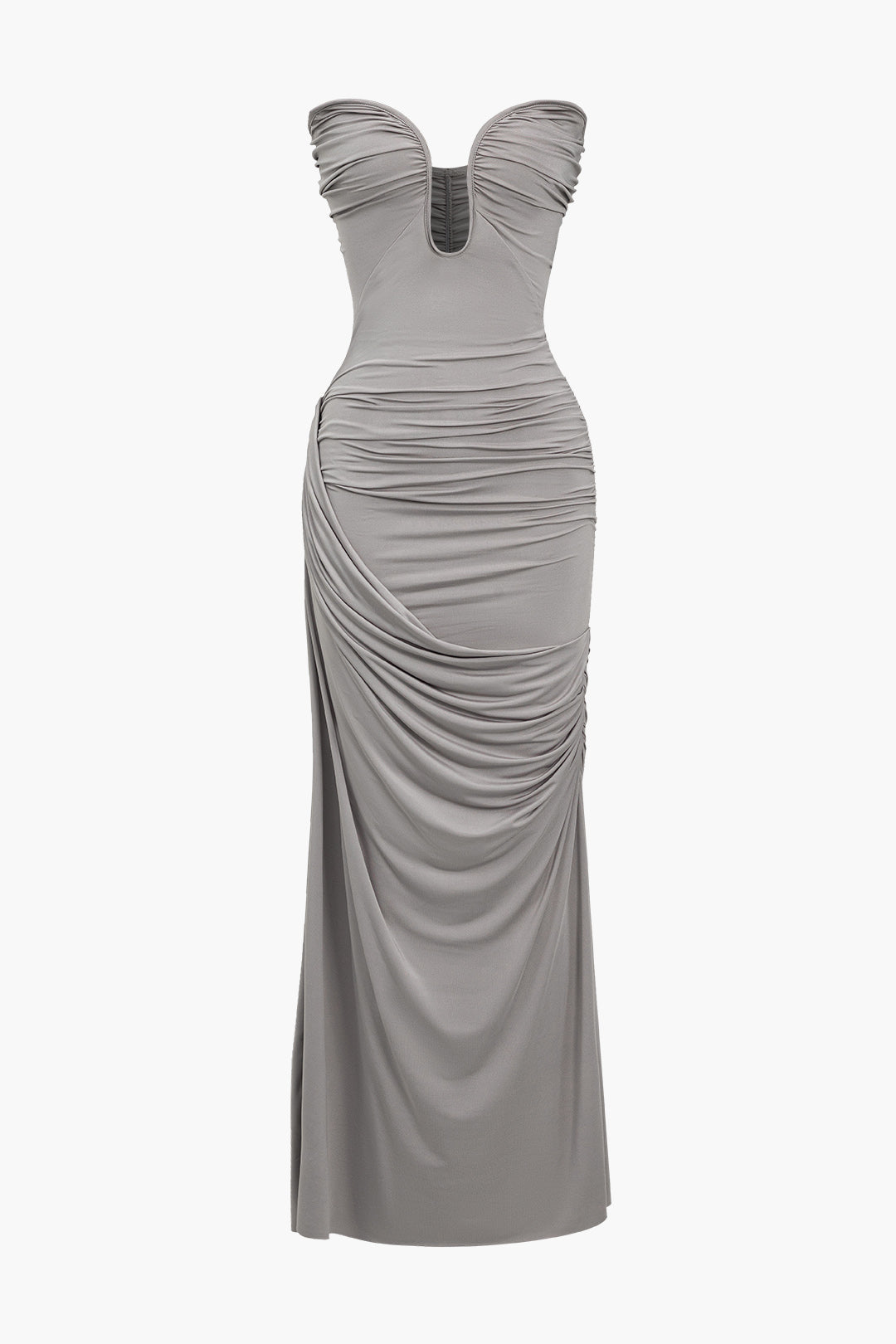 Aiertu  -  Solid Strapless Ruched Maxi Dress Aiertu