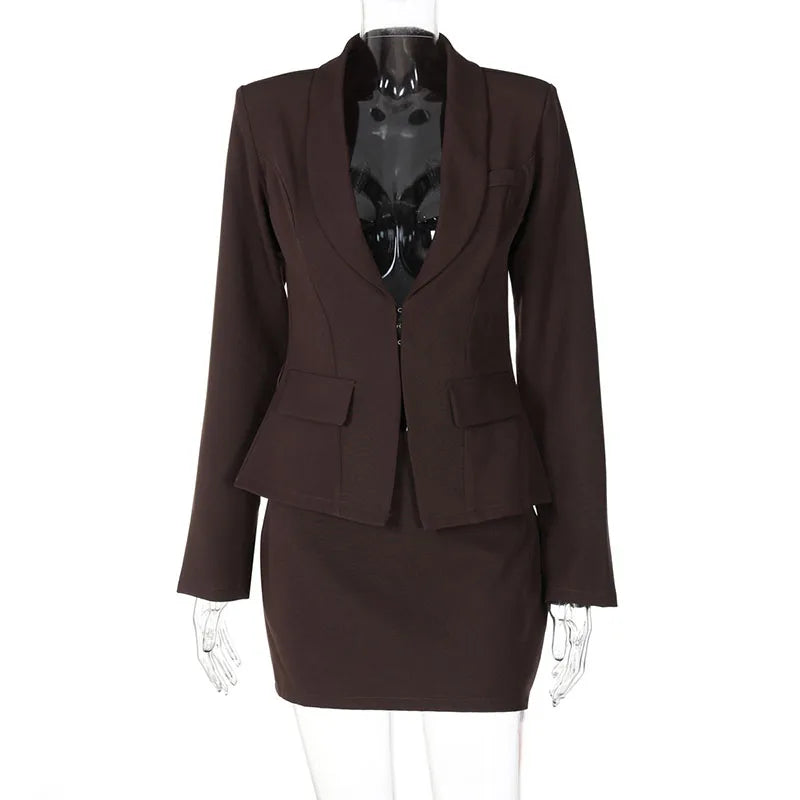 Aiertu  -   Fashion Long Sleeve Cardigan Mini Skirt Two Piece Sets Female Slim Suit Lapel Solid Color Elegant Outfits Autumn New 2026 Aiertu