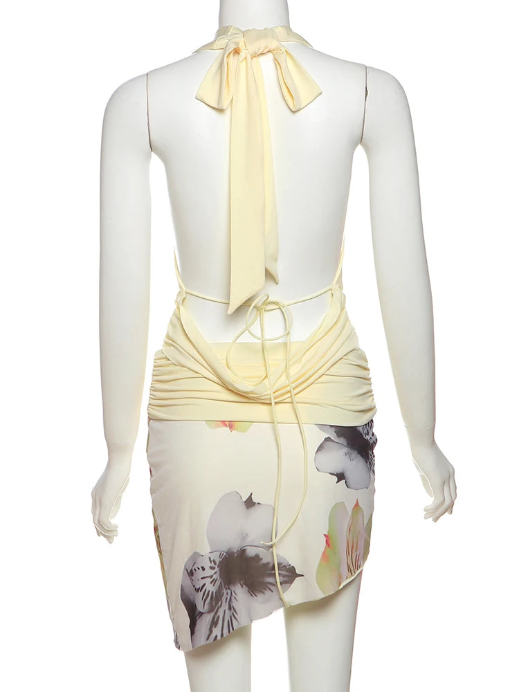 Aiertu  -  Temperament 2-Piece Set Women Halter Backless Swing Collar Tops+Wear Both Front And Back Patchwork Skirts Matching Suits Aiertu