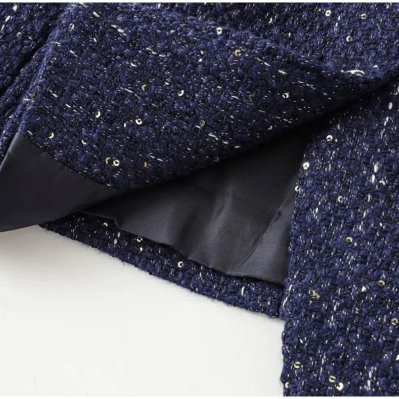 Aiertu  -  Elegant Solid Tweed Sequin Women Vests Sleeveless O-Neck Female Tank Fashion Slim Autumn Single Breasted Lady Waistcoat Aiertu