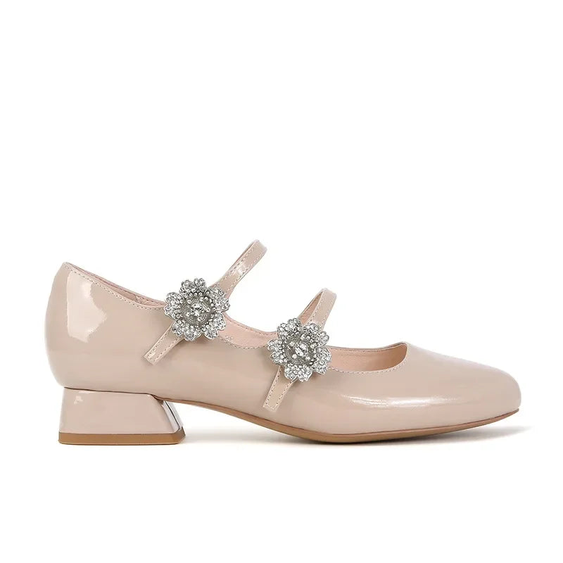 Aiertu  -  Chunky Heels Women Mary Jane Shoes Bling Rhinstones Elegant Patent Leather Party Wedding Ladies Pumps Autumn Lolita Footwear Aiertu