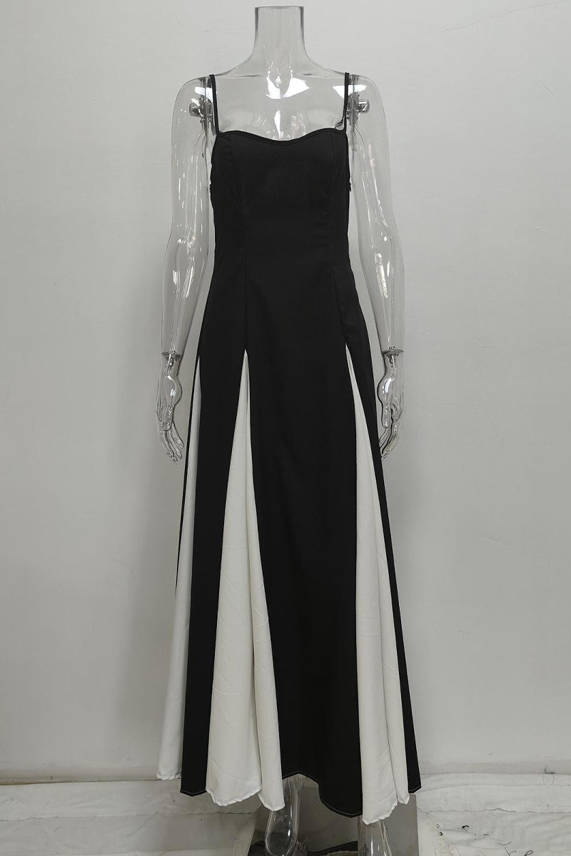 Aiertu  -  Sexy Colorblock Patchwork Backless Contrast V Neck Long Dresses Aiertu