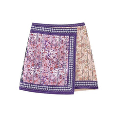 Aiertu  -  Ethnic Style Retro Embroidery Printed High Waisted Short Skirt With Fashionable and Asymmetrical Hem Beading A-line Skirt Aiertu