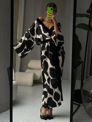 Aiertu       -  Print Long Lace-up Maxi Dress Spring Summer Nightgown Long Sleeve Kimono For Women Bathrobe Gown Sexy Home Robe Loungewear Aiertu