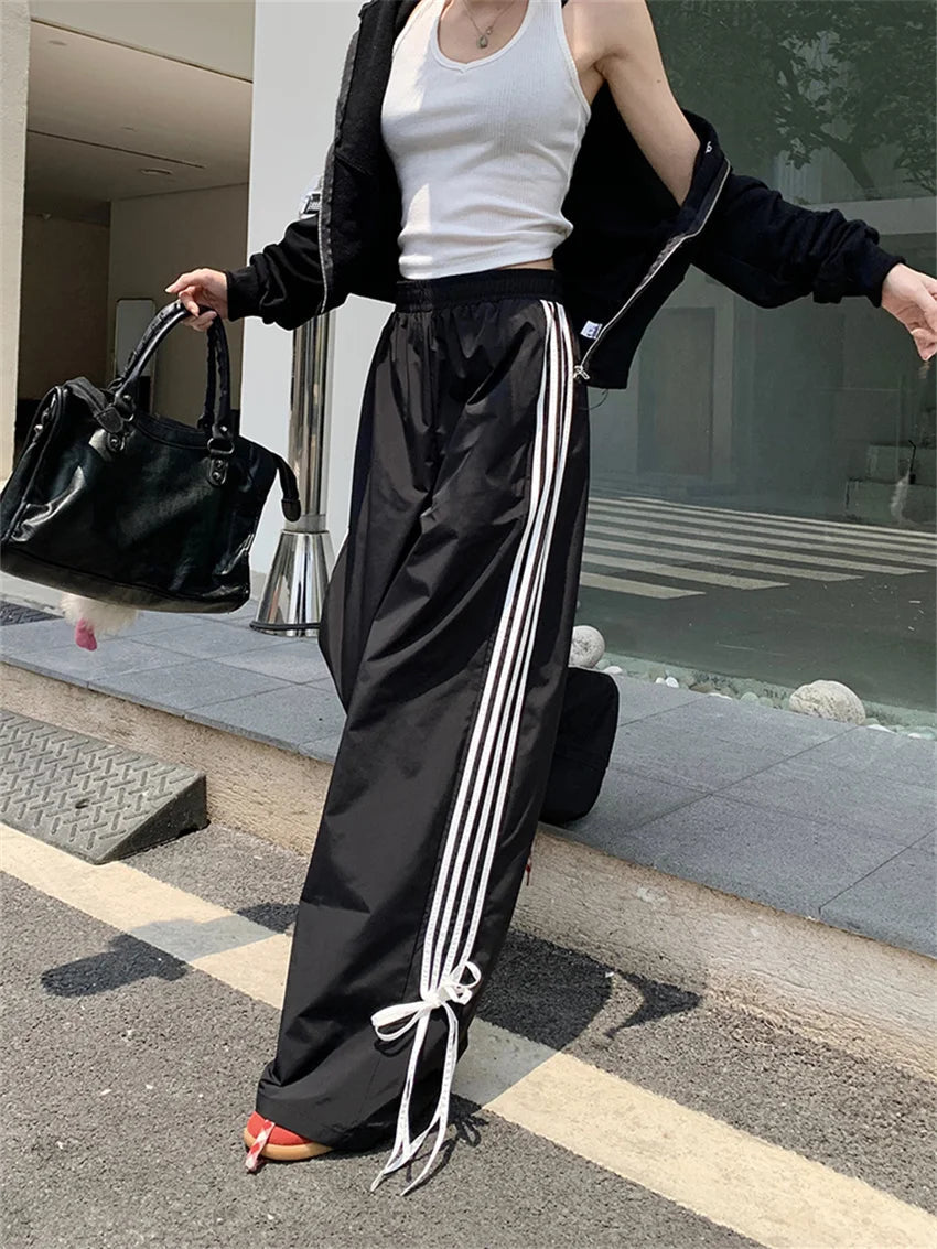 Aiertu  -  Black Sports Pants Women Chic Autumn Classic Wide Leg All Match Casual Fashion Wide Leg Slim Loose High Waist Aiertu