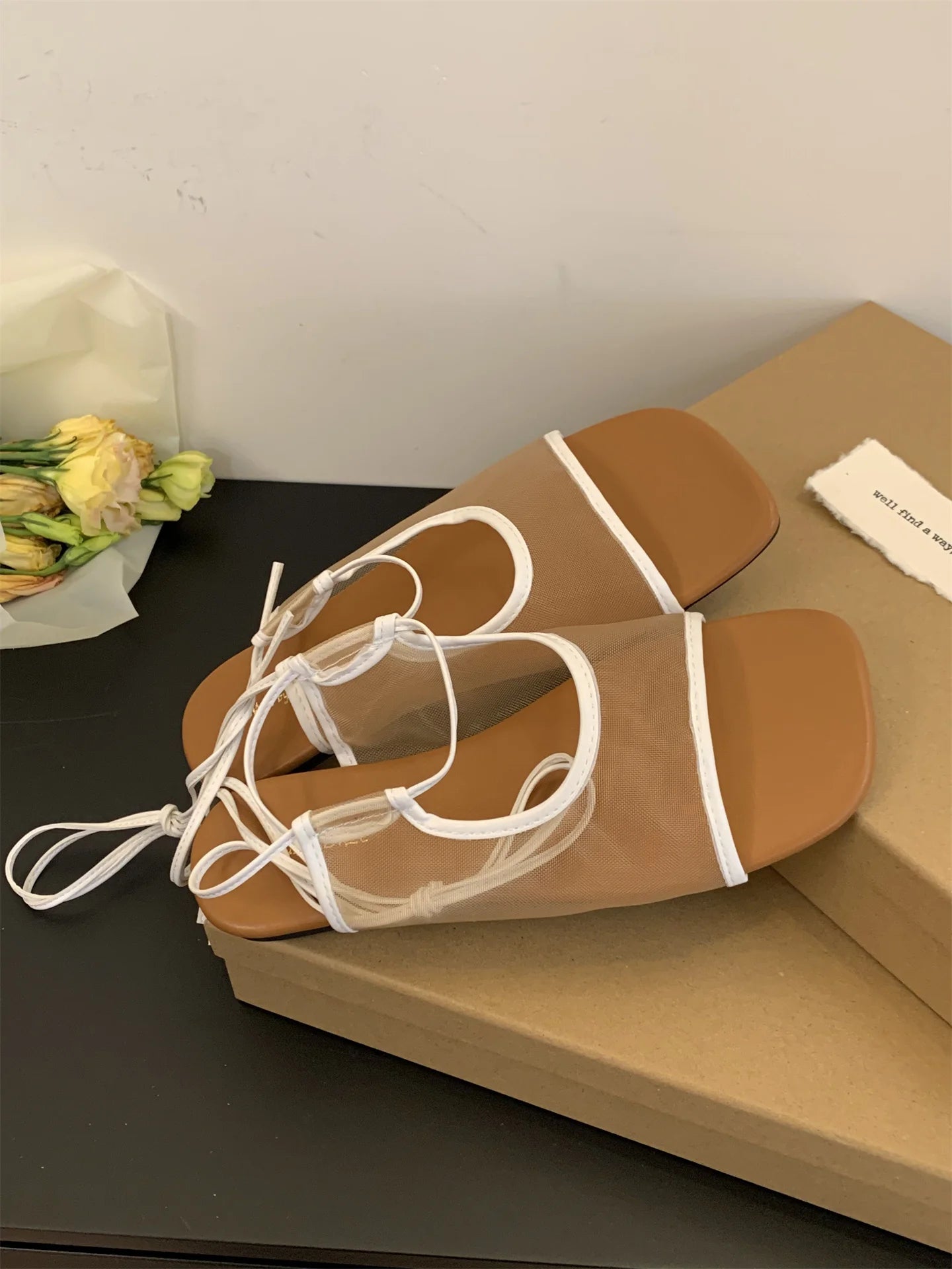 Aiertu  -   Square Toe Women Flat Sandals Casual Loafers Shoes Woman Slippers Slingback 2025 Trend Summer Dress Designer Comfort Sandalias Aiertu