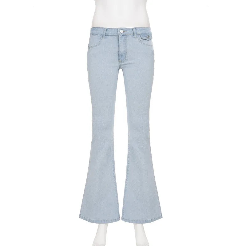Aiertu  -  Low Rise Jeans 2000s Y2k Bottoms Flare Pants Summer Clothes for Woman Blue Denim Trousers P77-DG42 Aiertu