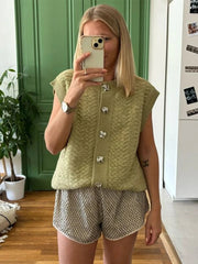 Aiertu  -  Elegant Knitted Sleeveless Vest Women Loose O-neck Single Breasted All-match Green Female Tank 2026 Autumn Office Lady Outfit Aiertu