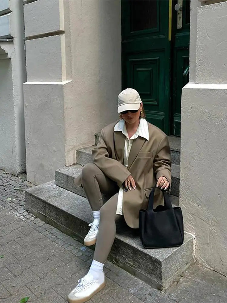 Aiertu  -  Casual Loose Solid Long Sleeve Suit Jacket Women 2026 Fashion Turn-down Collar High Street Coat 2026 Autumn Commuting Outcoat Aiertu