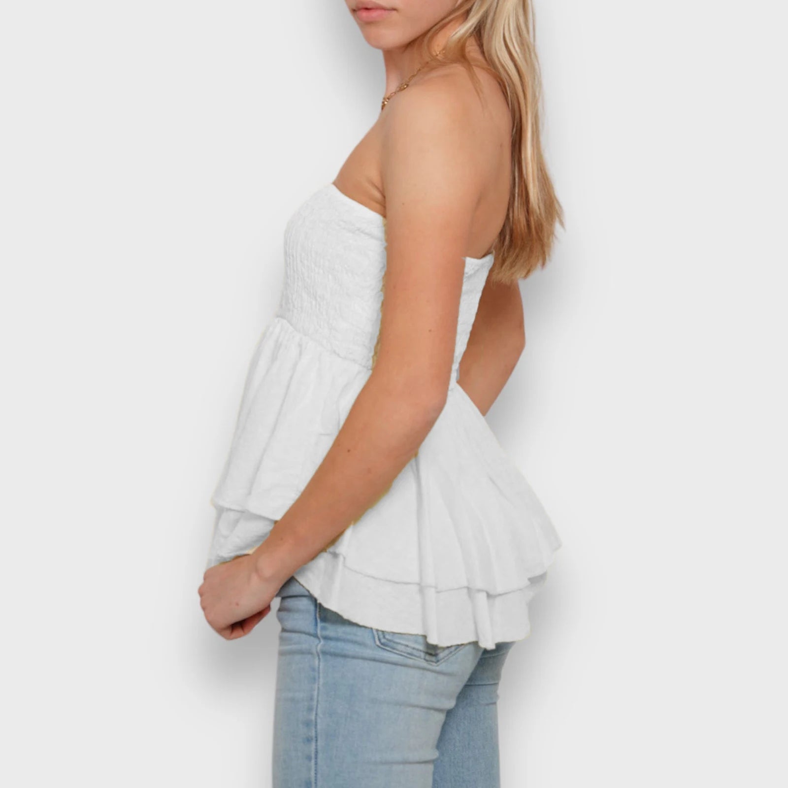Aiertu  Summer Shirred Tube Tops for Women Off Shoulder Backless Sleeveless Layered Ruffle Vest for Party Club Aiertu