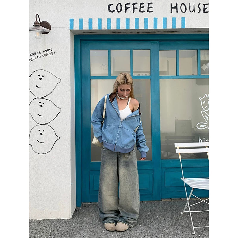 Aiertu  High Waist Womens Jeans Vintage Straight Baggy Print Pants Streetwear American Fashion Y2K Casual Wide Leg Denim Trouser Aiertu