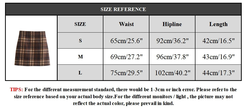 Aiertu  Women Fashion Plaid Back Zipper A-Line Mini Skirt Vintage High Waist Female Chic Lady Skirts Aiertu