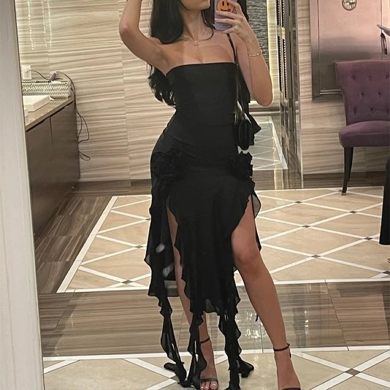 Aiertu Sexy Tassel Fairy Dress Aesthetic Tube Tops Summer Irregular Midi Dresses Elegant Beach Party Outfits Women's Robe Vestidos Aiertu