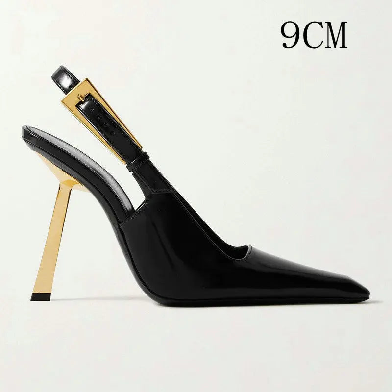 Aiertu  -  Spring And Summer New Black Patent Leather High Heels Women Slim Heel Shoes Temperament Minority Pointed Sandals Aiertu