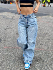 Aiertu  -  Basic Wash Straight Leg Boyfriend Jeans Aiertu