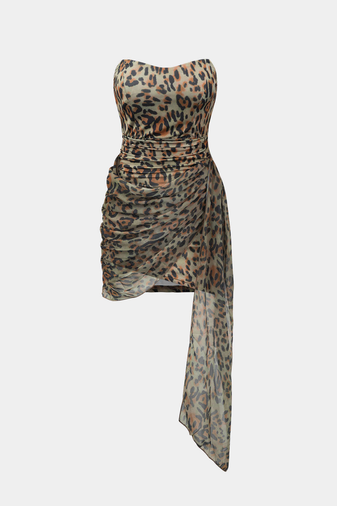 Aiertu  Floral Print Wrap Ruched Strapless Mini Dress Aiertu