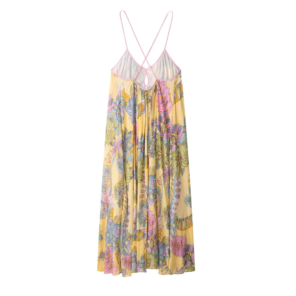 Aiertu  -  Retro Printing Camisole Dresses for Women Square Collar Sleeveless Loose Waist Bohemian Casual Style Dress Female Aiertu