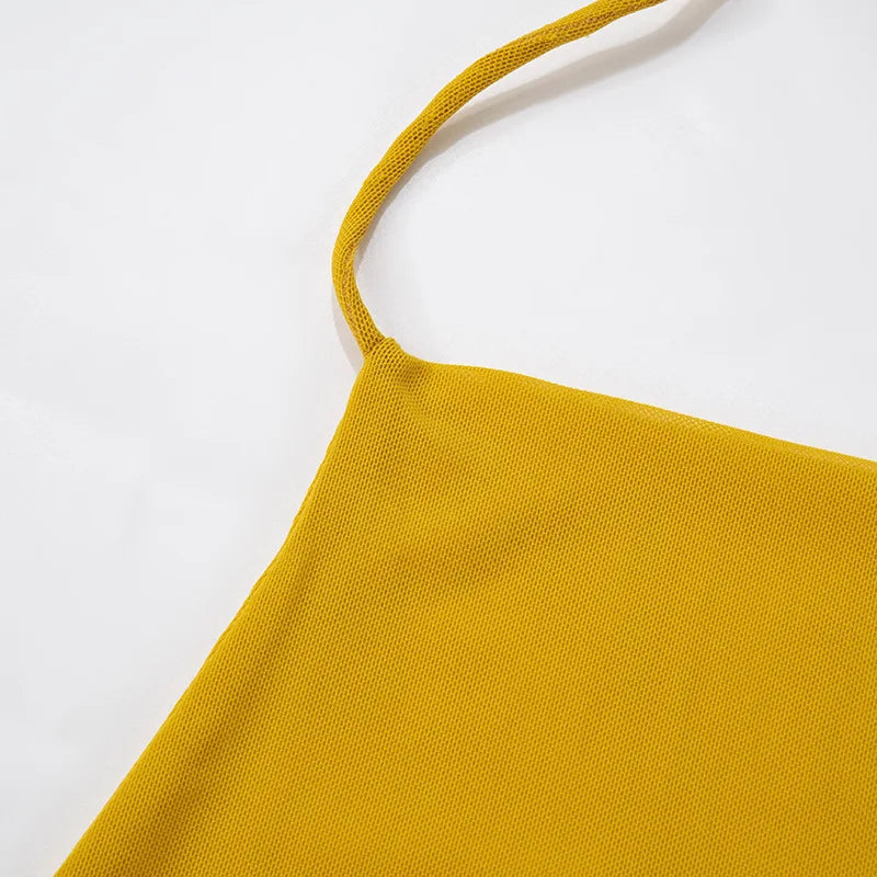 Aiertu  -  Yellow Halter Tank Tops Summer New Women Streetwear Sexy Backless Ruched Slim T-shirts Female Fashion Sleeveless Tops Tee 2025 Aiertu