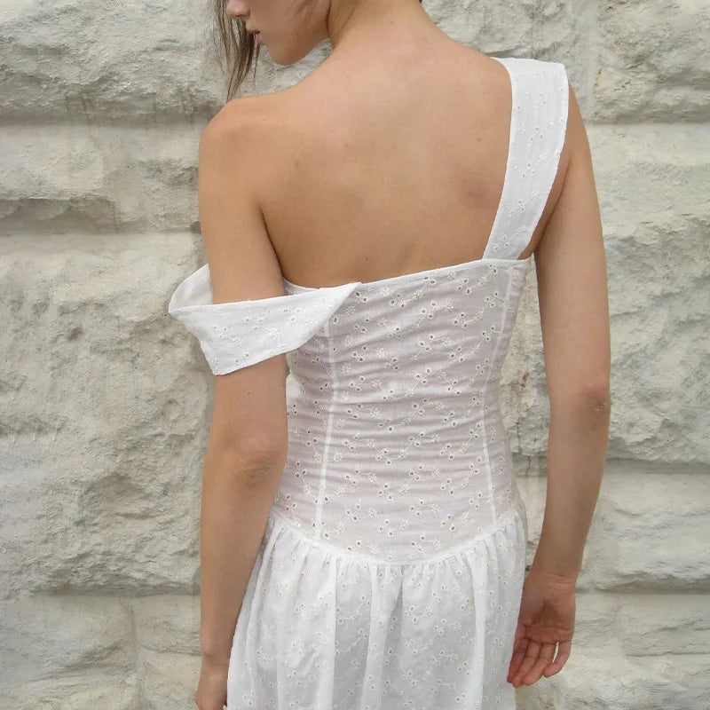 Aiertu  -  Summer New White Lace Patchwork Maxi Dress for Women Sexy Square Collar Sleeveless Holidays Party Dressers Club Outfits 2025 Aiertu