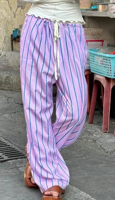 Aiertu  -  New Fashion Women Loose Pants Stripe Drawstring Elastic Waist Trousers Spring Summer Casual Sweatpants Hot Sale S M L Aiertu