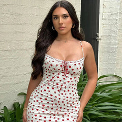 Aiertu  -  Fashion Holidays Floral Printed Summer Long Dress Tie-Up Lace Trim Spaghetti Strap Sexy Sundress Slim Boho Women New Aiertu