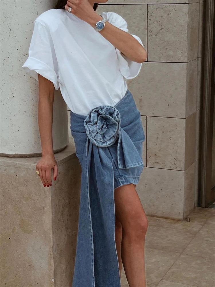 Aiertu  -  Handmade 3D Rose Denim Skirt Women Bodycon Flower Mini Skirts Ladies Streetwear Slim Fit All-match Faldas Cortas De Mujer Aiertu