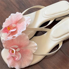 Aiertu  -  Flower Decoration Shoes for Womens Square Toes Solid Flat Heels Sewing Lines Zapatos Mujer PU Ladies Front Strap Chassure Femme Aiertu
