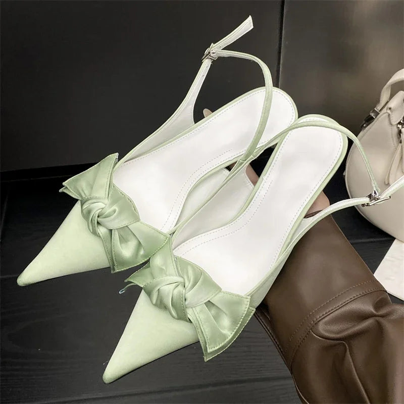 Aiertu  -  High Quality Butterfly-knot Stiletto Heels Women Pumps Fashion Satin Pointed Toe Buckle Strap Stripper Party Shoes Aiertu