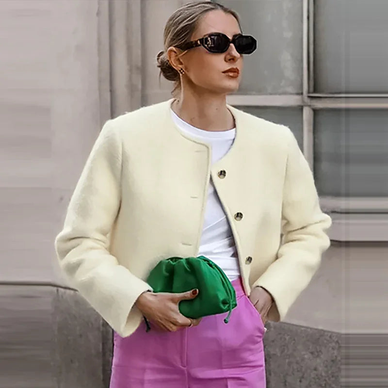 Aiertu  -  layered look inspo Casual Jackets Women Slim Round Neck Single Breasted Long Sleeves Coats Female Autumn Winter Fashion Solid Outwears Lady Aiertu