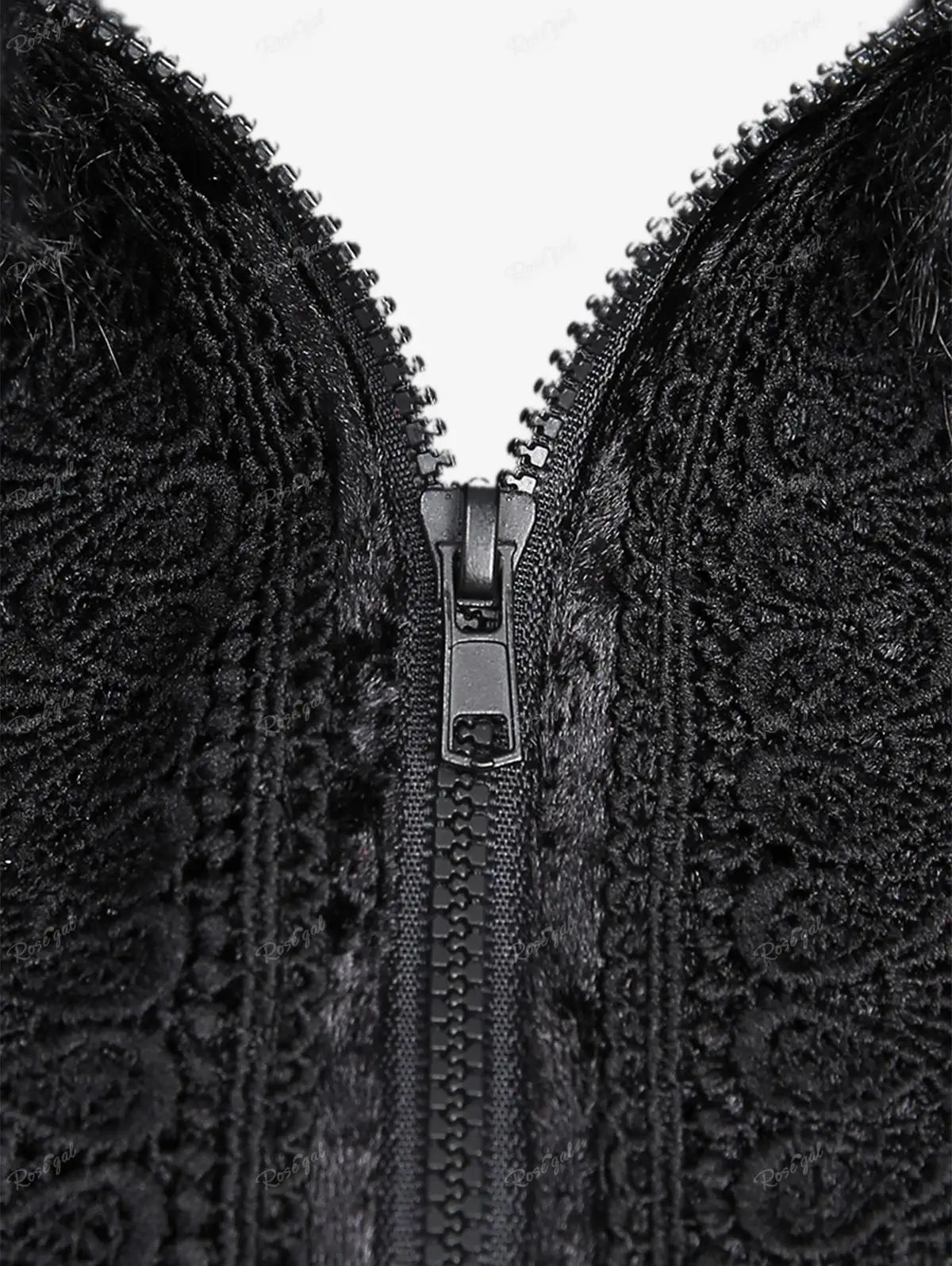 Aiertu  -  Plus Size Gothic Fur Coats Black Full Zipper Applique Panel Fur Trim Fluffy Collar Long Sleeves Velvet Coat Outwears Aiertu