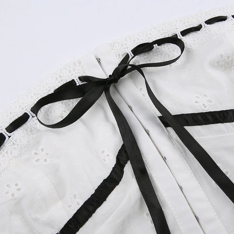 Aiertu  Sweet Bow Cropped Tube Tops Slim Lace Trim Slash Neck Sleeveless Tank Tops Women 2025 Summer Fashion Streetwear Ladies Aiertu