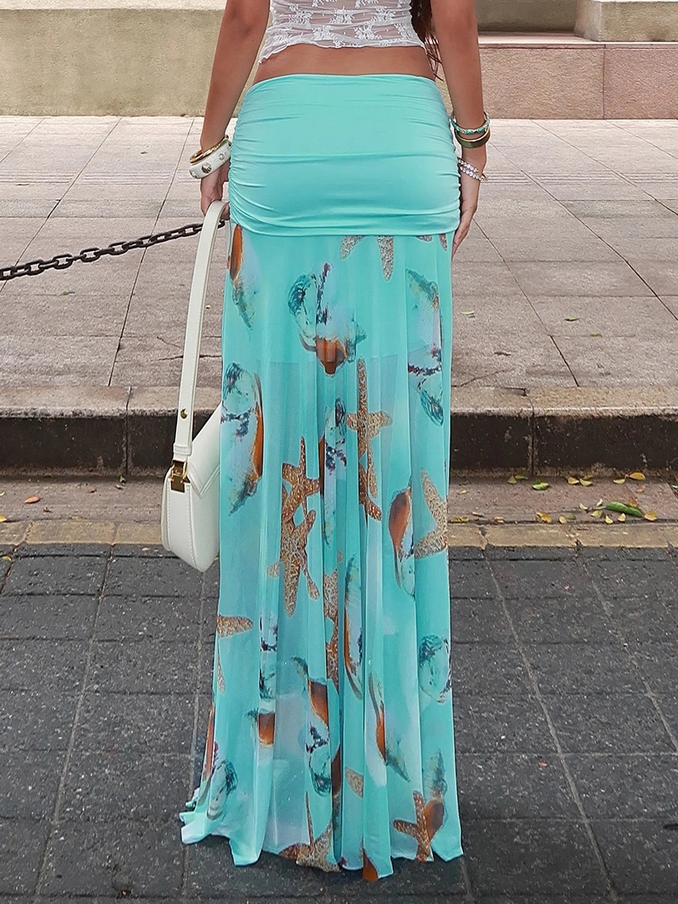 Aiertu  -  Holiday Floral A-Line Skirts Beach Style Casual Folds Low-Waisted Maxi Skirts Women 2025 Summer Fashion Streetwear Lady Aiertu