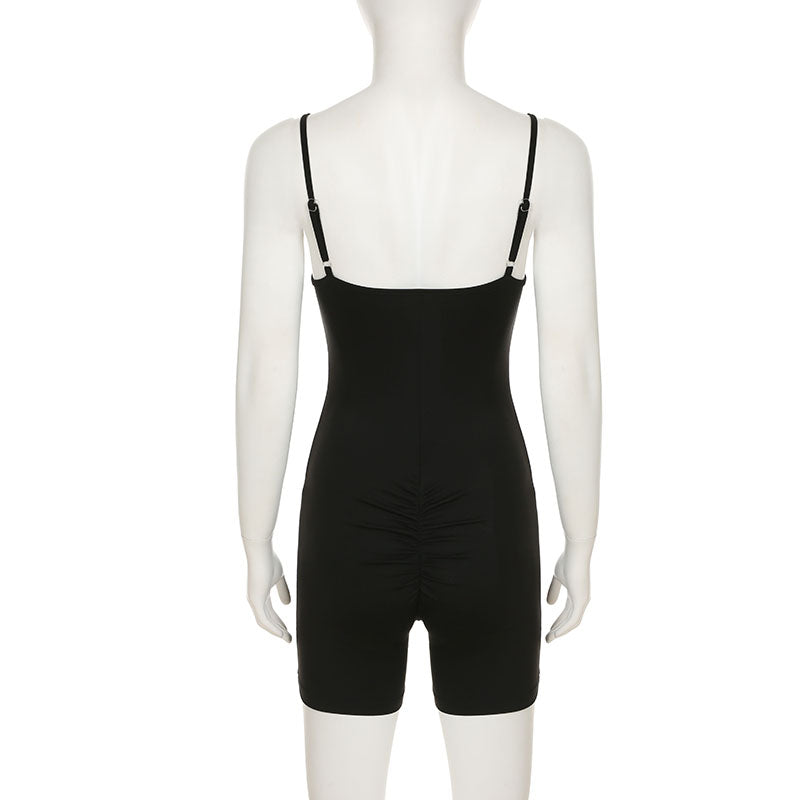 Aiertu  Streetwear Basic Black Strap Skinny Playsuit Women's Summer Folds Yoga One Piece Clothes Casual Bodycon Rompers Chic Aiertu