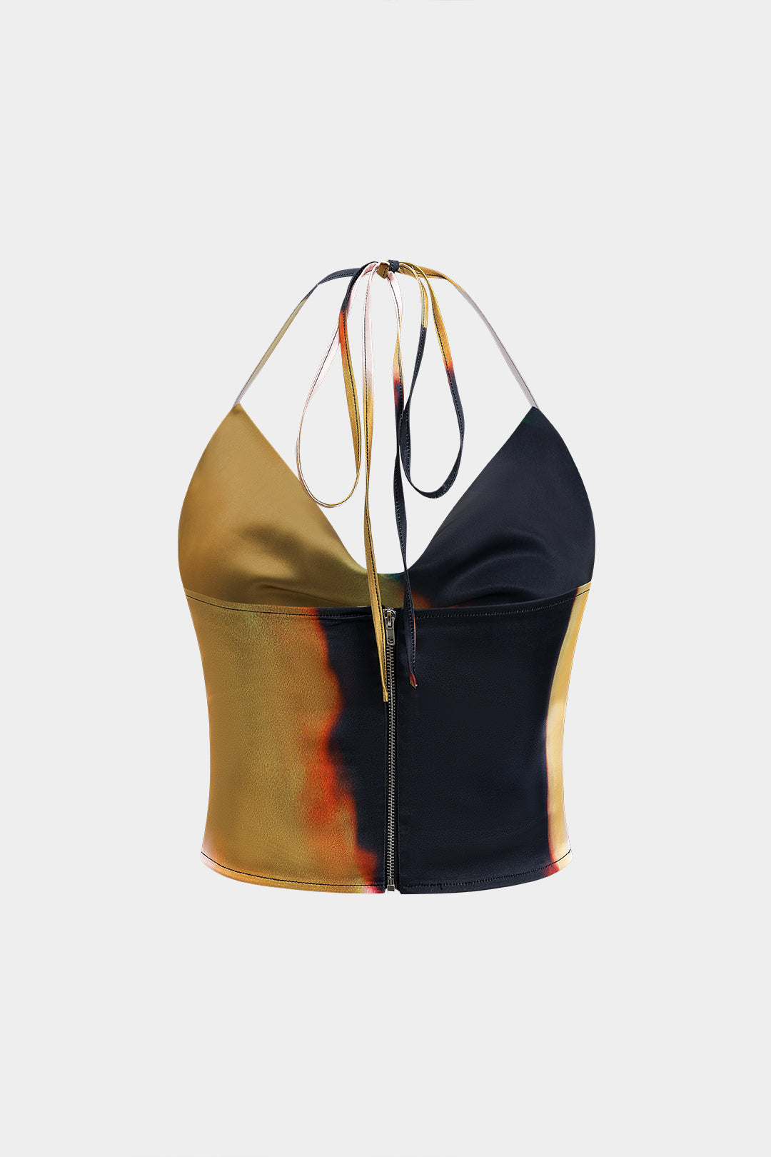Aiertu  Ombre Print Satin Tie Up Zipper Cami Top Aiertu