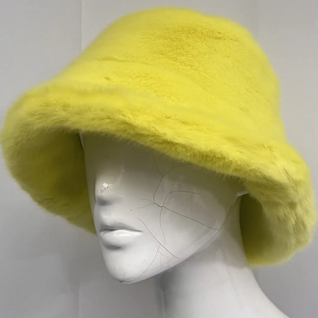Aiertu  -  Winter 58-60cm XL Faux Fur Bucket Hat For Women Outdoor Warm Luxury Oversize Fisherman Hat Girl Trendy Party Long Fur Panama Cap Aiertu