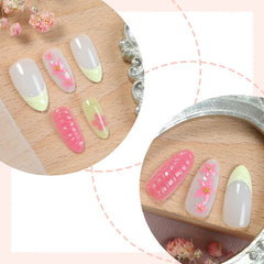Aiertu  -  24PCS Summer Dopamine Handmade Wearable Fake Nail 3D Water Ripple Flower Designs Press on Nails Sweet Colorful Almond False Nail Aiertu
