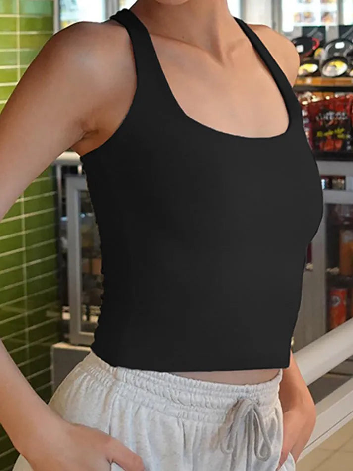 Aiertu  -Simple Solid Slim Fit Square Neck Tank Top aiertu