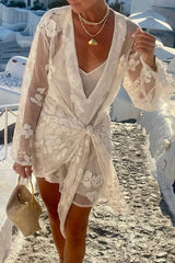 Aiertu  -Sexy Vacation Flowers Lace Lace Up Swimwears Cover Up aiertu
