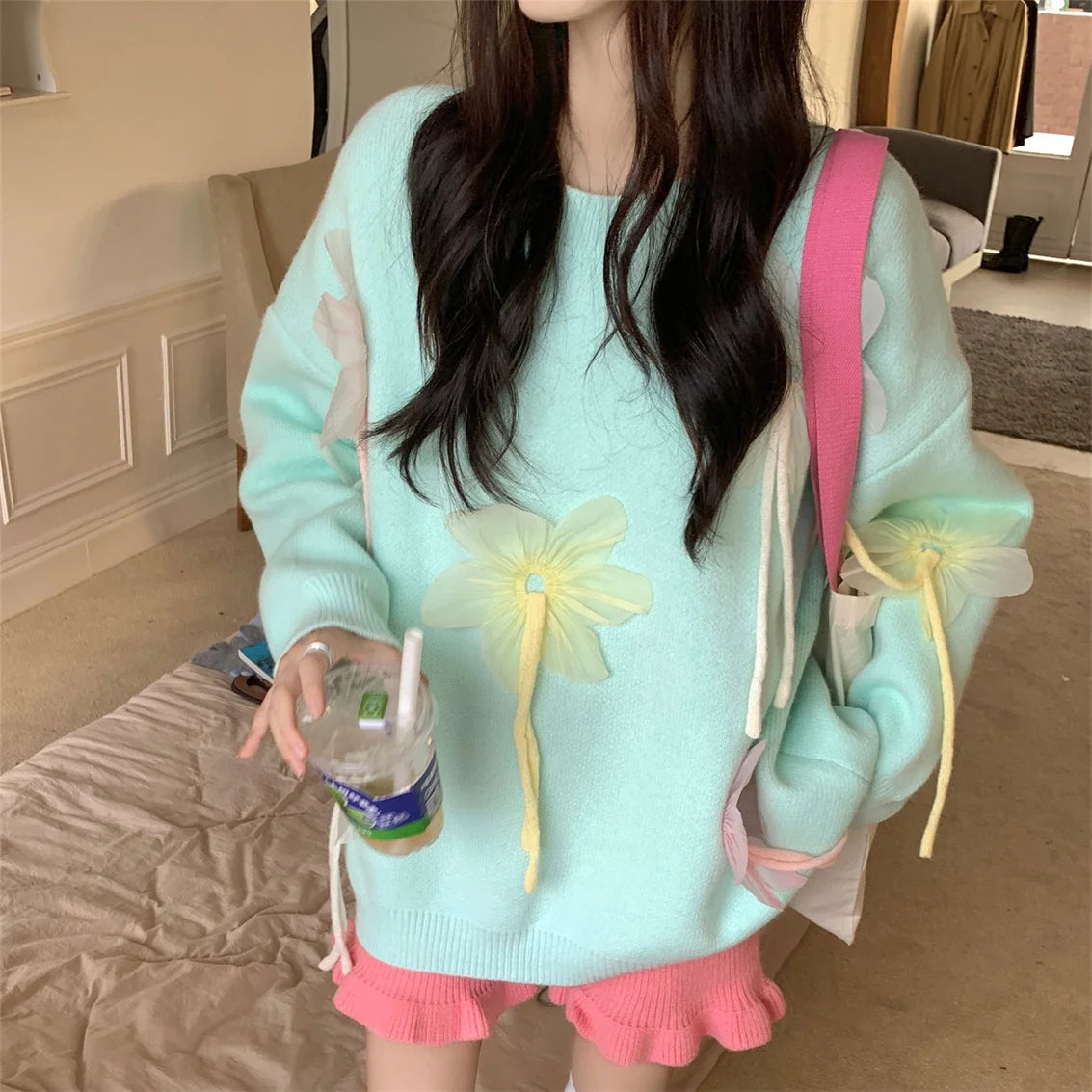 Aiertu  -  Korea Sweet Daily Sweaters Women Chic Loose Knitted 2026 Spring Pullovers Office Lady High Street Florals Gentle Casual Aiertu