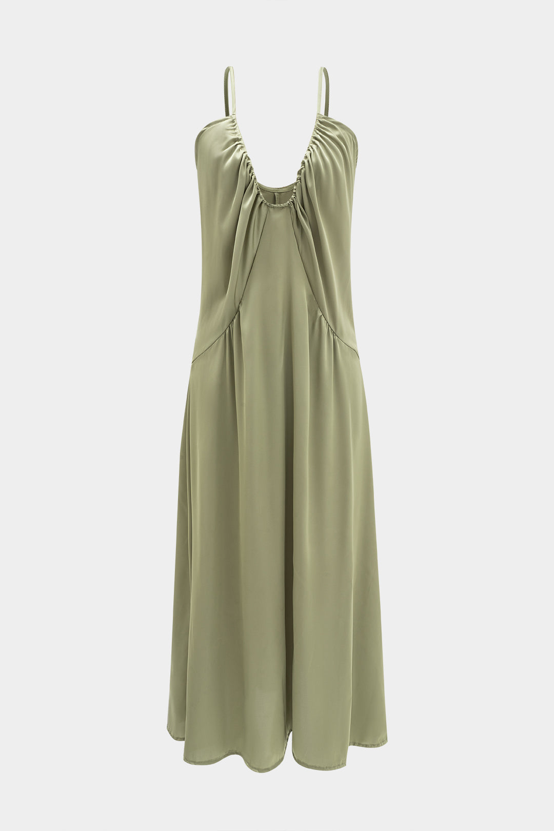 Aiertu  -  Satin Slip V-Neck Ruched Sleeveless Maxi Dress Aiertu