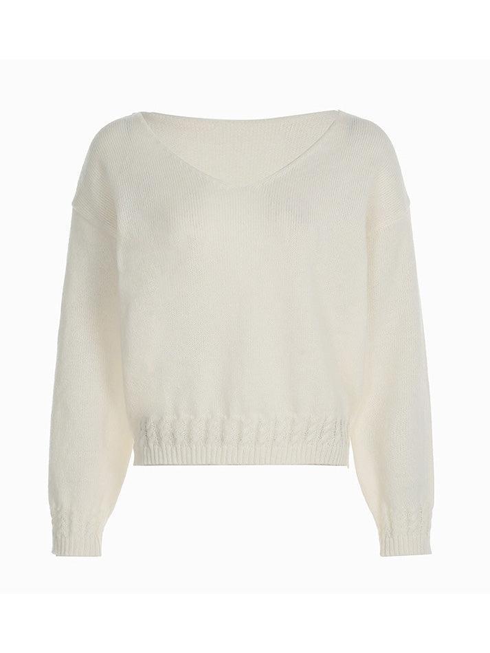 Aiertu  -V Neck Solid Color Oversized Sweater aiertu
