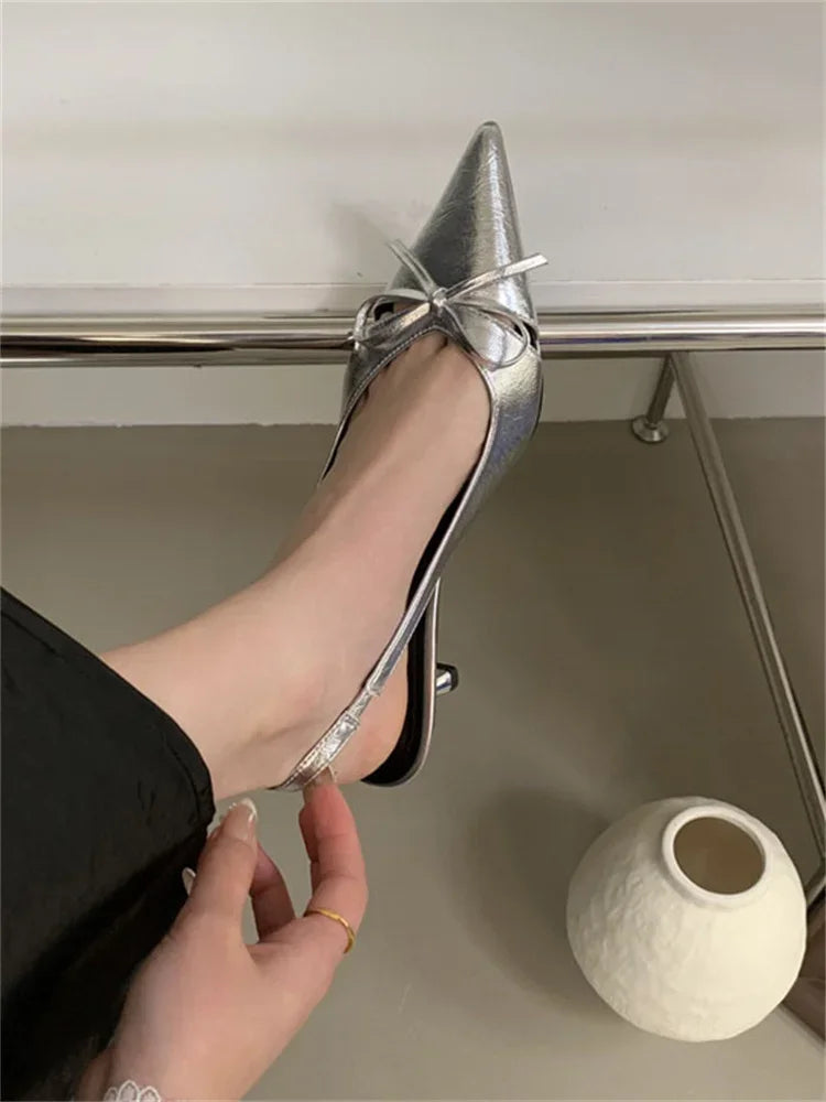 Aiertu  -   High Quality Design Butterfly-knot Women Pumps Pointed Toe Thin Low Heels Wedding Party Mule Shoes Aiertu