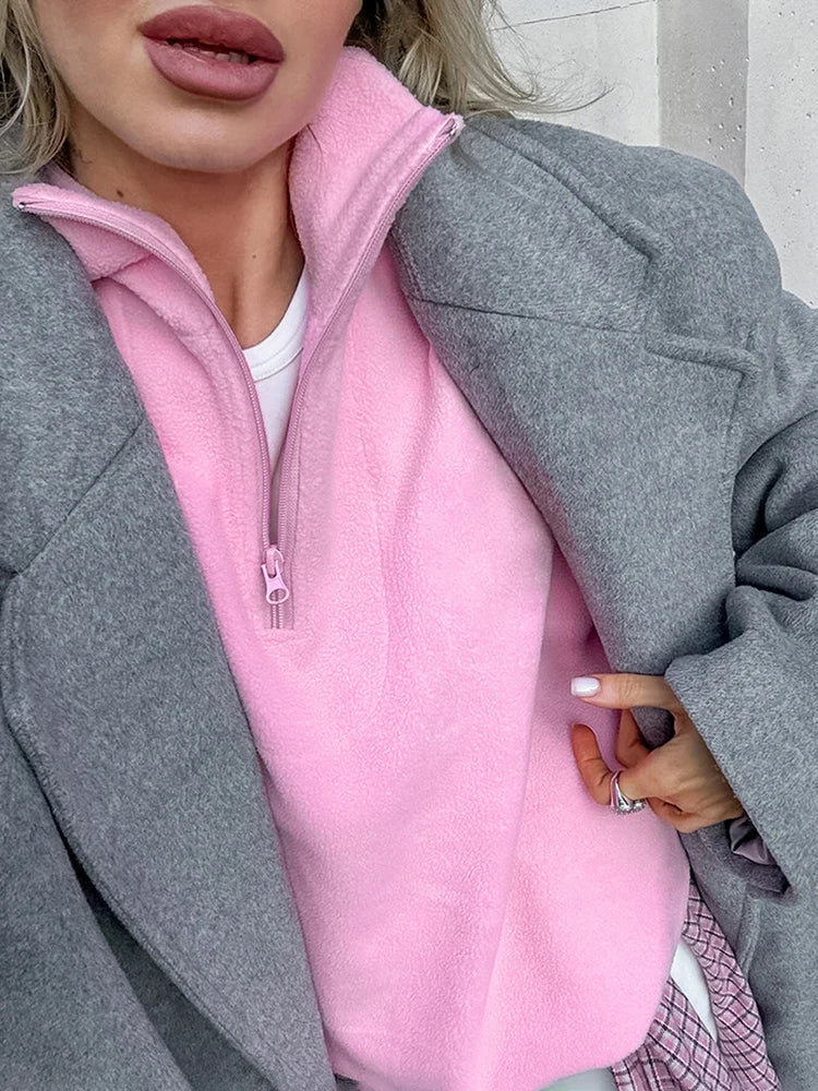 Aiertu  -  Fashion Women's Sports Sweatshirts Velvet 2026 Autumn Winter New Niche Solid Loose Casual Outer Top Long Sleeve Pullover Aiertu