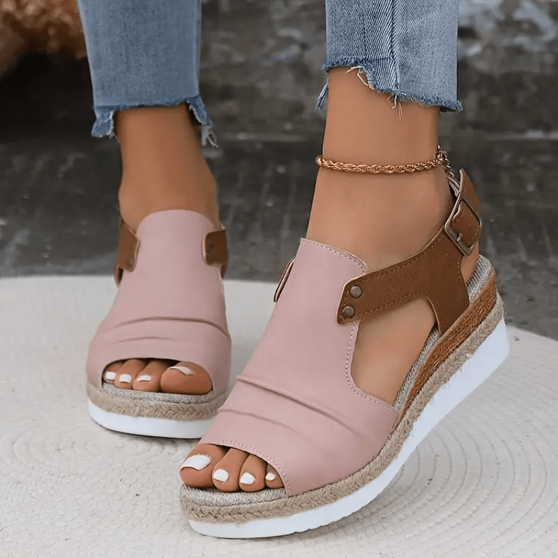 Aiertu Comfy Platform Women's Colorblock Casual Sandals, Ankle Buckle Strap Versatile Summer Wedge Shoes Aiertu