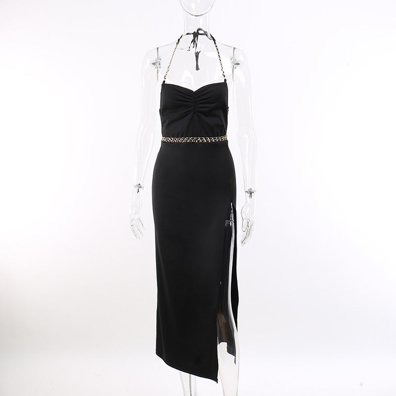 Aiertu - Solid Color Back Slit Dress Aiertu