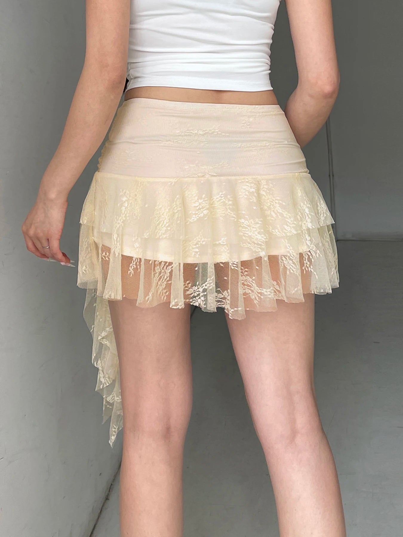 Aiertu    -  Fairycore Lace Bandage A-line Skirt Sweet Aesthetic Low Rise Loose Mini Skirts for Women Summer Streetwear Y2k Clothing Aiertu
