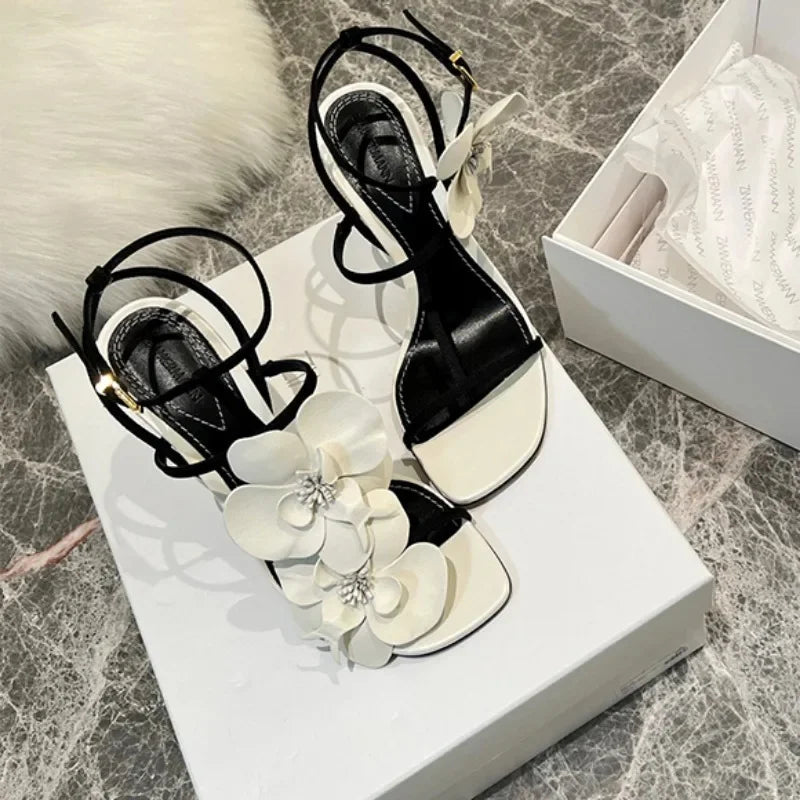 Aiertu  -  Women's Summer New Fashion Floral Designer Sexy Open Toe Stilettos PU Leather Elegant Slip On Party Dress Ladies Sandals Aiertu