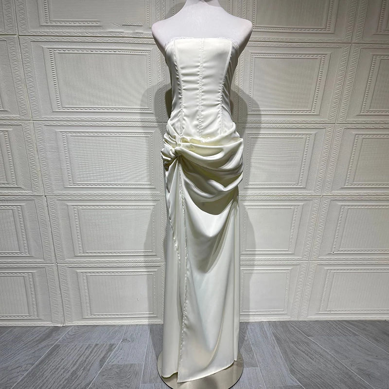 Aiertu  -  New Summer Date Party Slim Fit Long Dress Lace Patchwork High Waist Satin Dress Fashion Backless Bandage Split Women's Dresses Aiertu