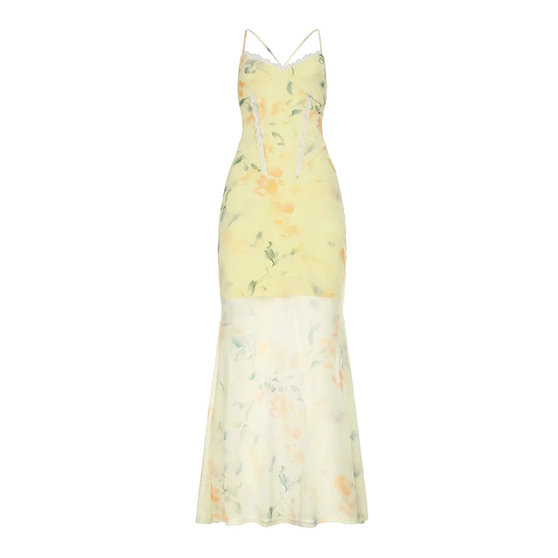 Aiertu  -  Holiday Floral Trumpet Dress Beach Style Sexy Slim Lace V-Neck Sleeveless Maxi Dresses For Women 2026 Summer Fashion Aiertu