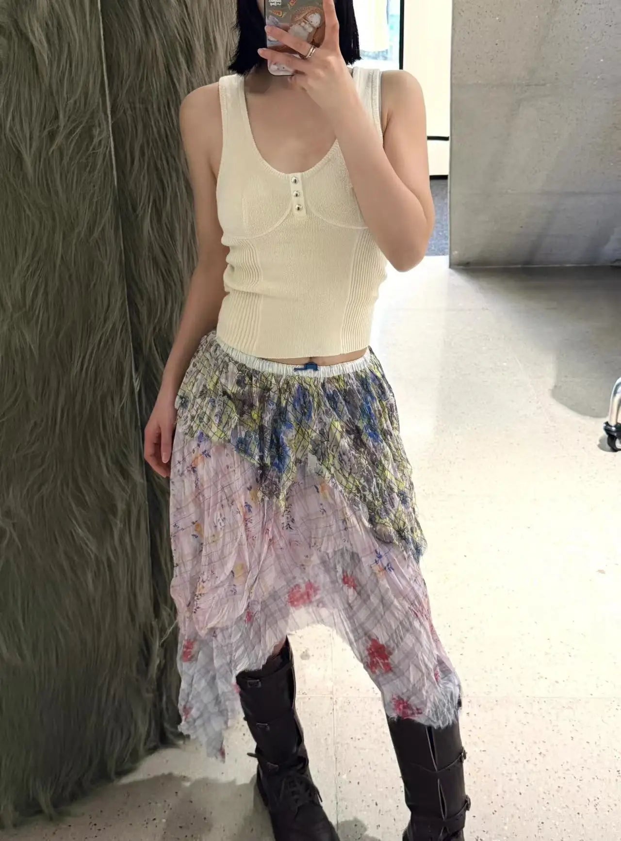 Aiertu  -  The imitation old irregular chiffon print skirt y2k hot girl style quality all kinds of stack wear women short skirt 2025 new Aiertu